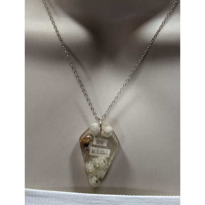 Handmade Whimsygoth Floral Coffin Be Kind Pendant Necklace