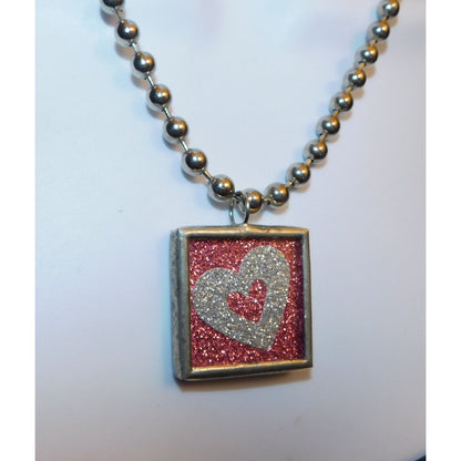 Coquette Pink And Silver Tone Glitter Kiss Heart Reversible Pendant Necklace