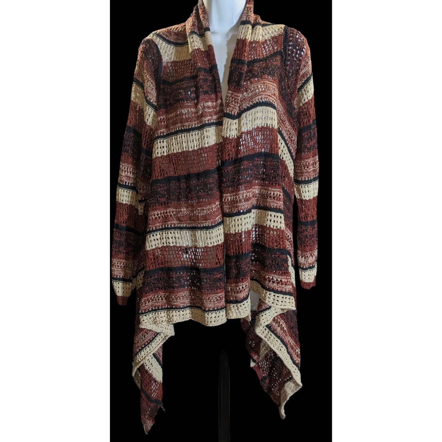 Curve Revolution Striped Open Cardigan Earth Tone Flyaway Boho Fall