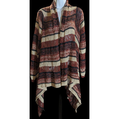 Curve Revolution Striped Open Cardigan Earth Tone Flyaway Boho Fall