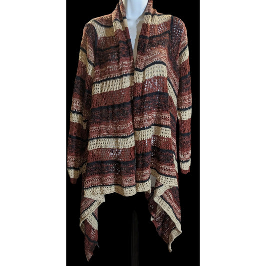 Curve Revolution Striped Open Cardigan Earth Tone Flyaway Boho Fall