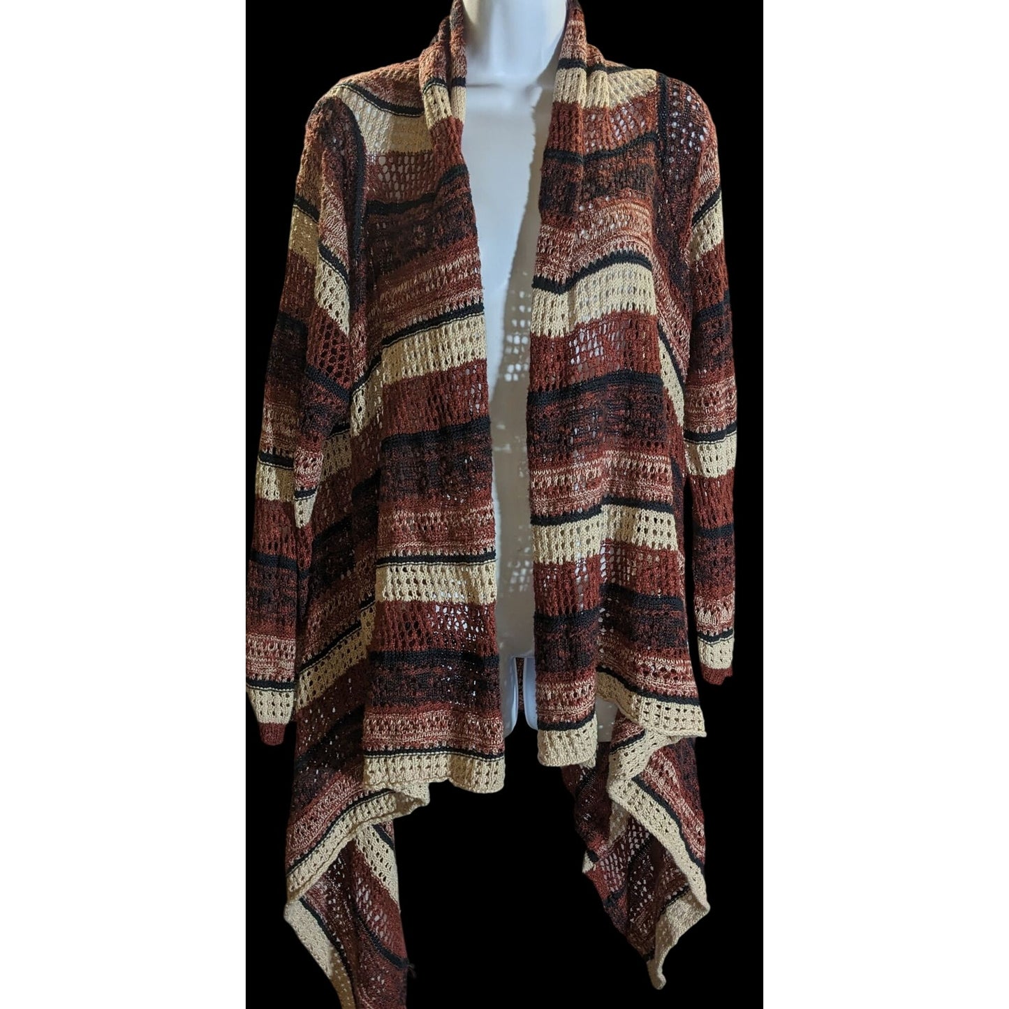 Curve Revolution Striped Open Cardigan Earth Tone Flyaway Boho Fall