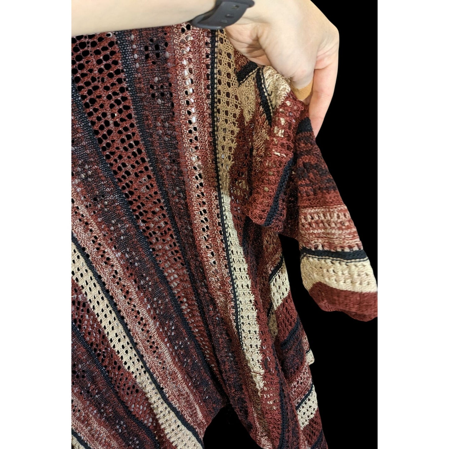 Curve Revolution Striped Open Cardigan Earth Tone Flyaway Boho Fall
