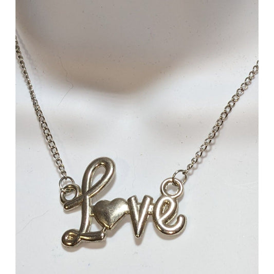 Love Pendant Necklace With Chain In Silver Tone