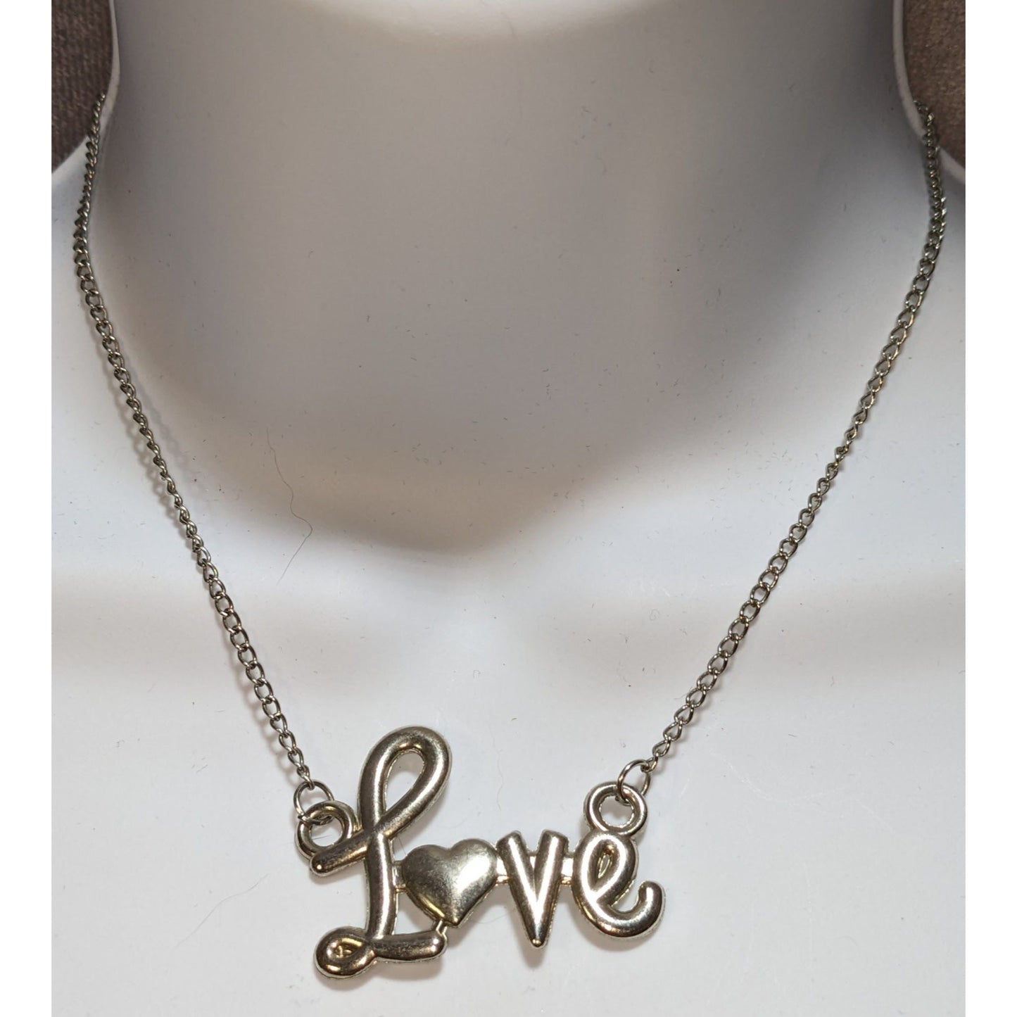 Love Pendant Necklace With Chain In Silver Tone