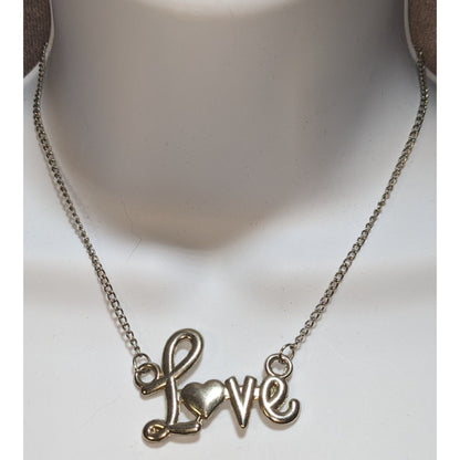 Love Pendant Necklace With Chain In Silver Tone