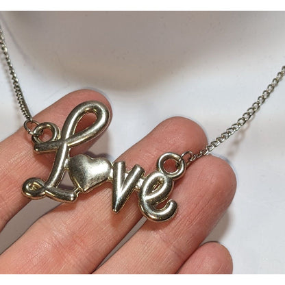 Love Pendant Necklace With Chain In Silver Tone