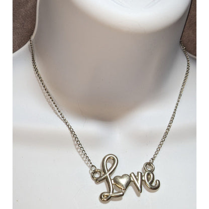 Love Pendant Necklace With Chain In Silver Tone