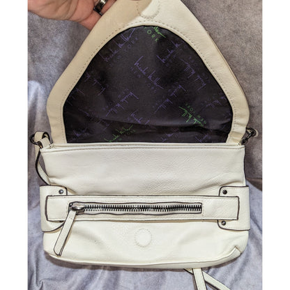 Nicole Miller New York Cream Faux Leather Crossbody Bag With Snap Flap Closure