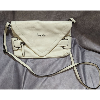 Nicole Miller New York Cream Faux Leather Crossbody Bag With Snap Flap Closure
