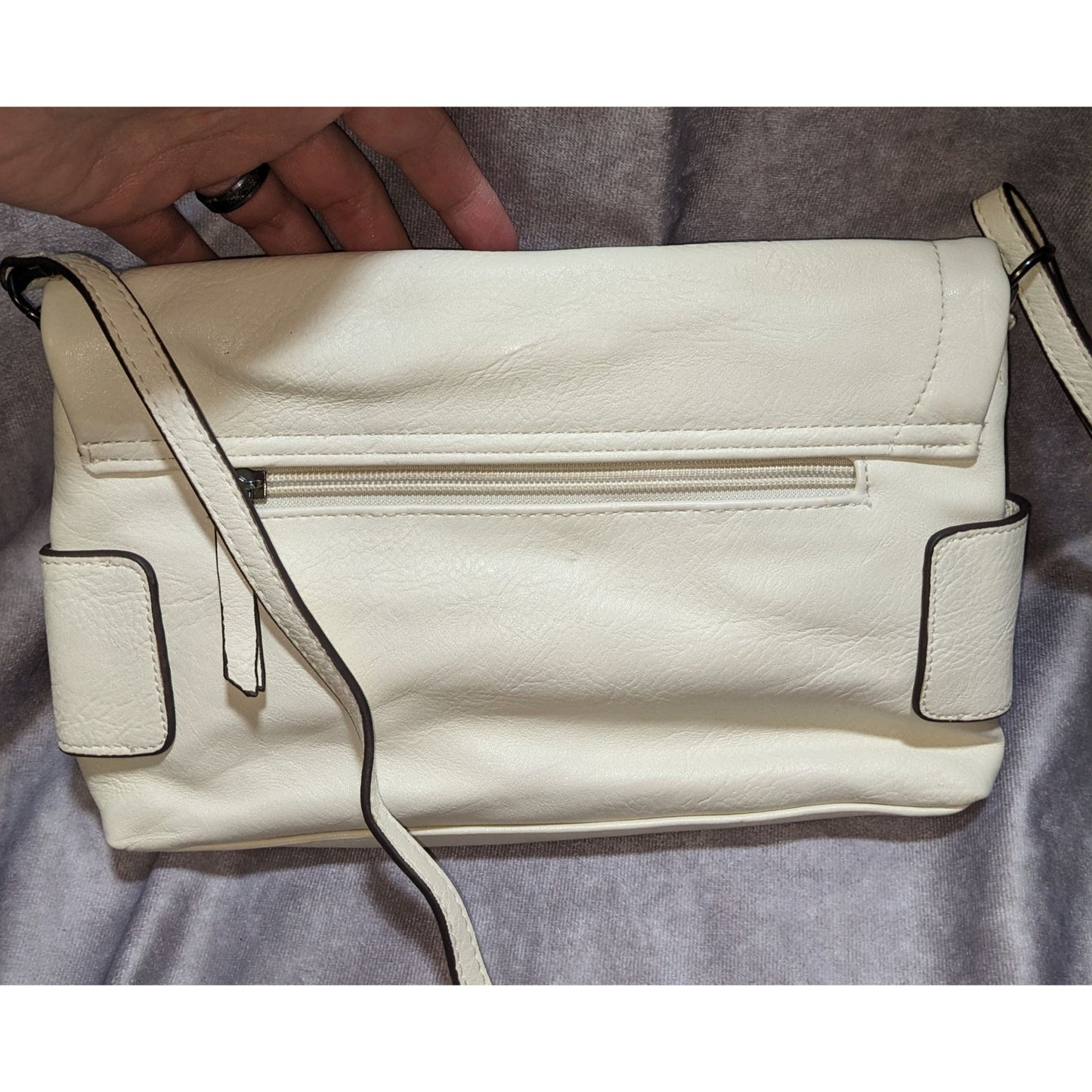 Nicole Miller New York Cream Faux Leather Crossbody Bag With Snap Flap Closure
