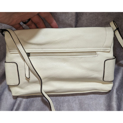 Nicole Miller New York Cream Faux Leather Crossbody Bag With Snap Flap Closure