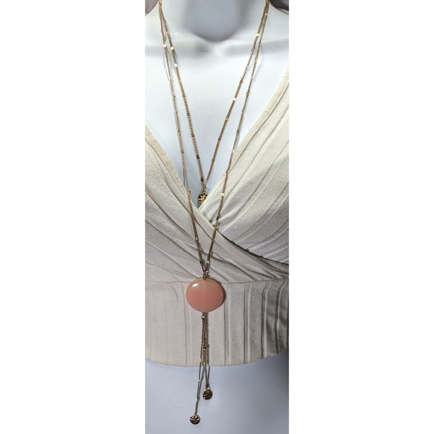 Layered Gold Chain Rose Quartz Sphere Pendant Necklace With Textured Charm Drops