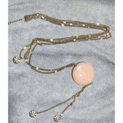 Layered Gold Chain Rose Quartz Sphere Pendant Necklace With Textured Charm Drops
