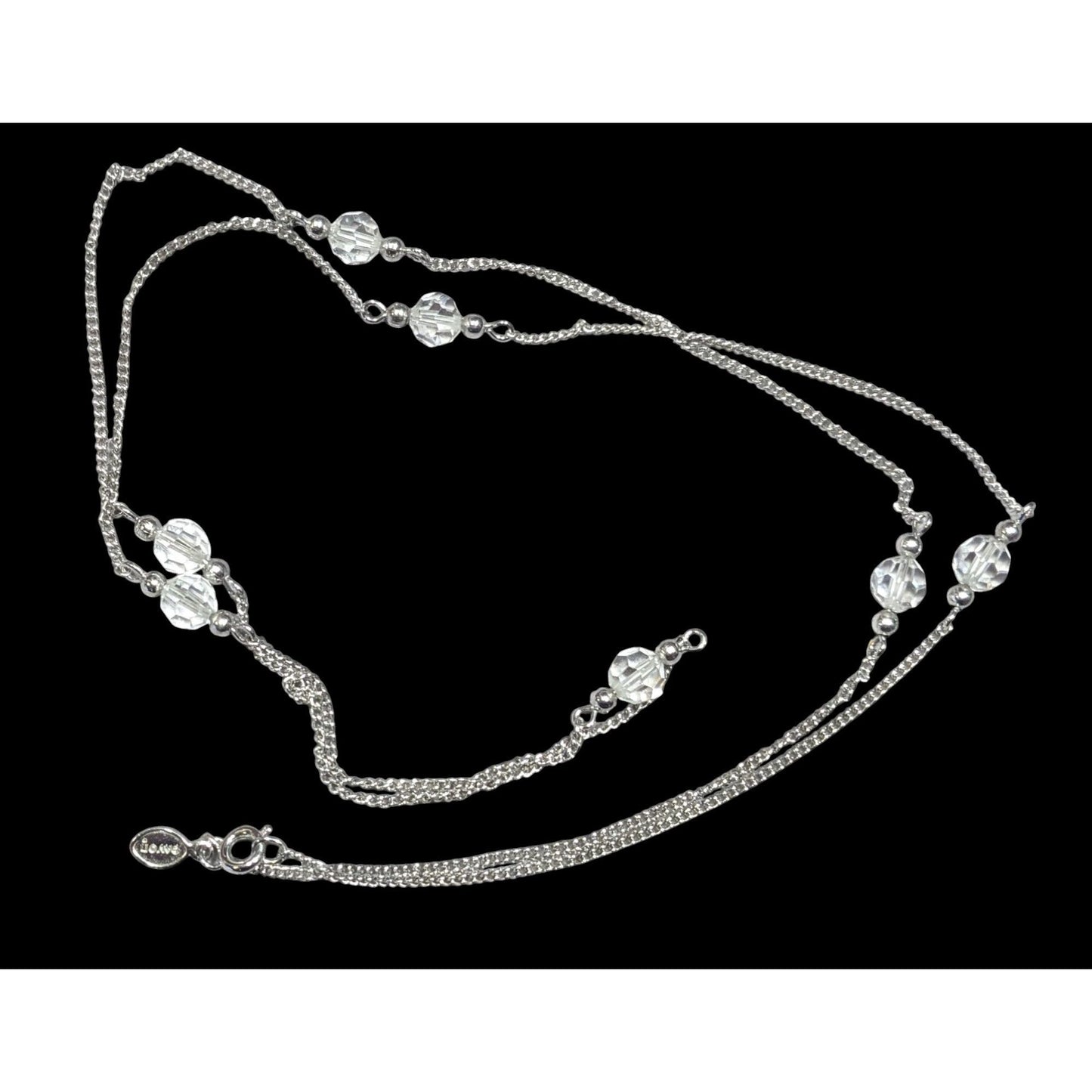 Vintage Avon Crystal Beaded Silver Tone Station Necklace