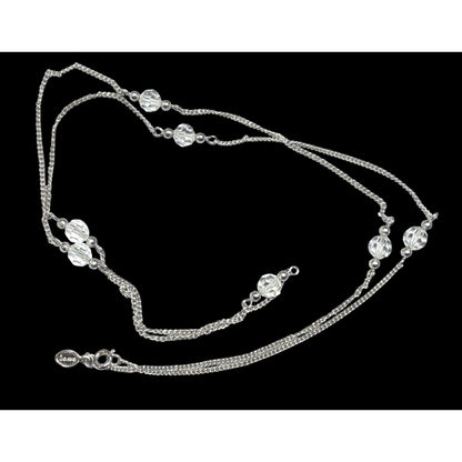 Vintage Avon Crystal Beaded Silver Tone Station Necklace