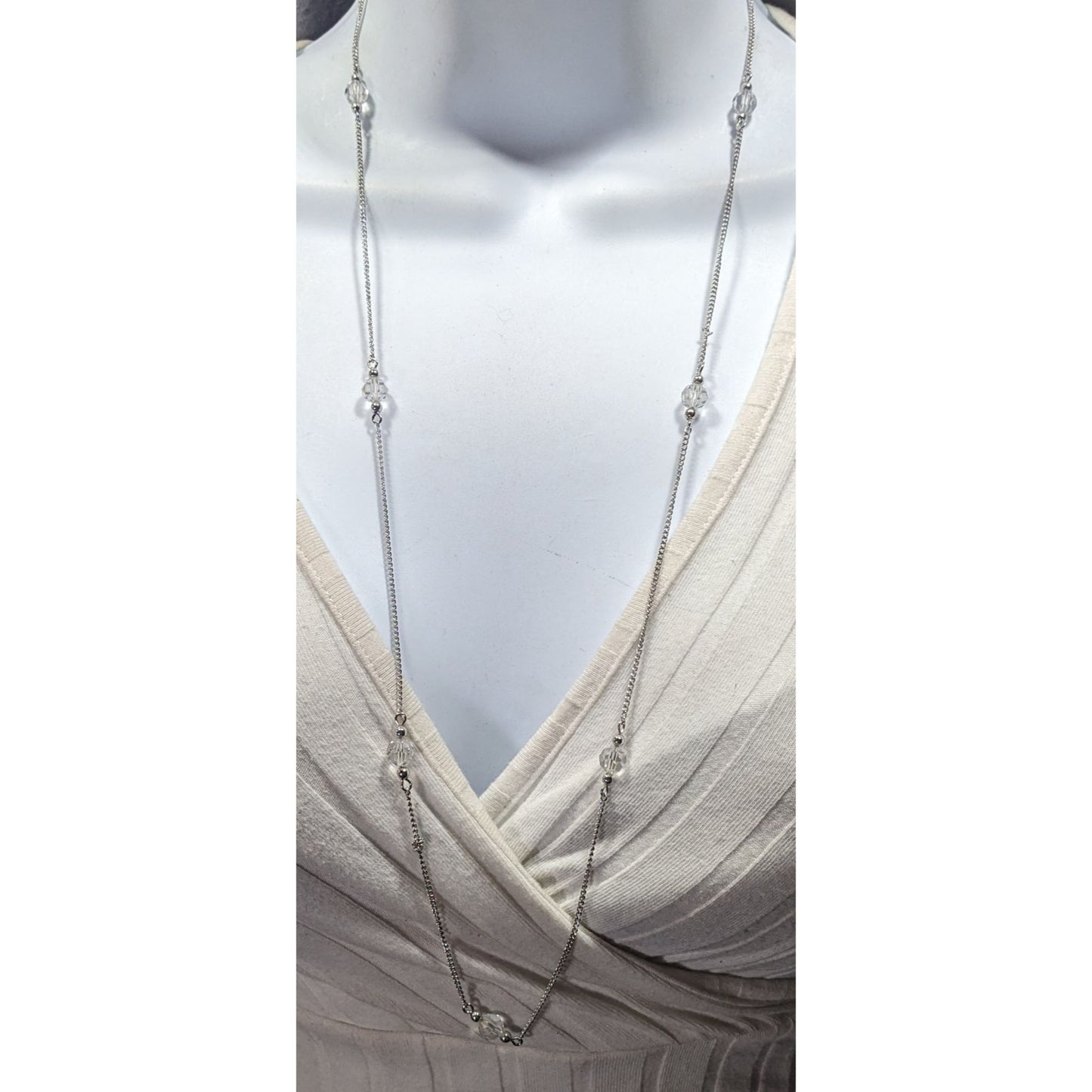 Vintage Avon Crystal Beaded Silver Tone Station Necklace