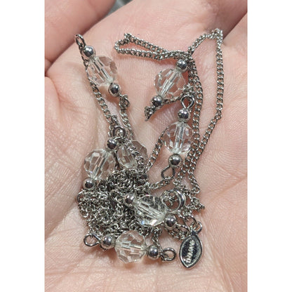 Vintage Avon Crystal Beaded Silver Tone Station Necklace