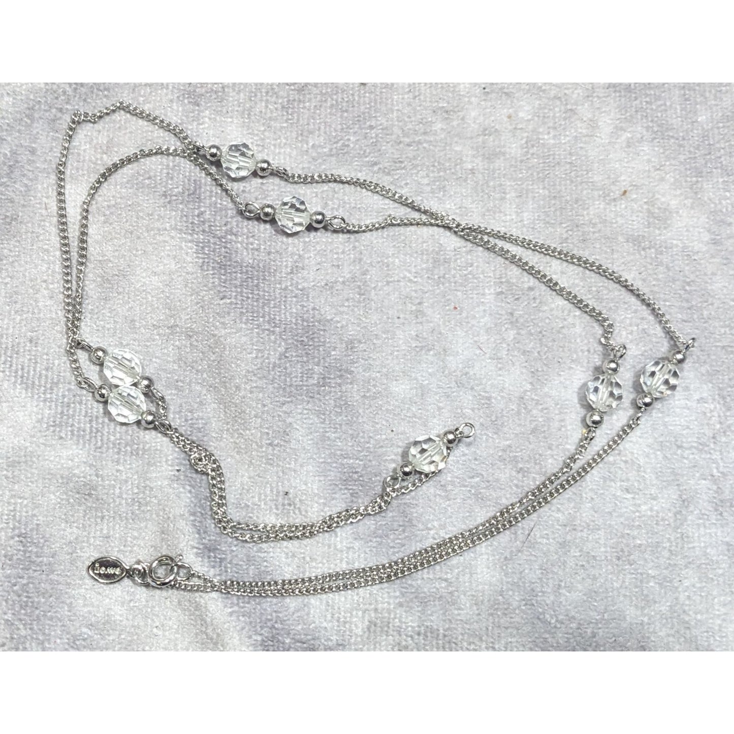 Vintage Avon Crystal Beaded Silver Tone Station Necklace