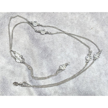 Vintage Avon Crystal Beaded Silver Tone Station Necklace