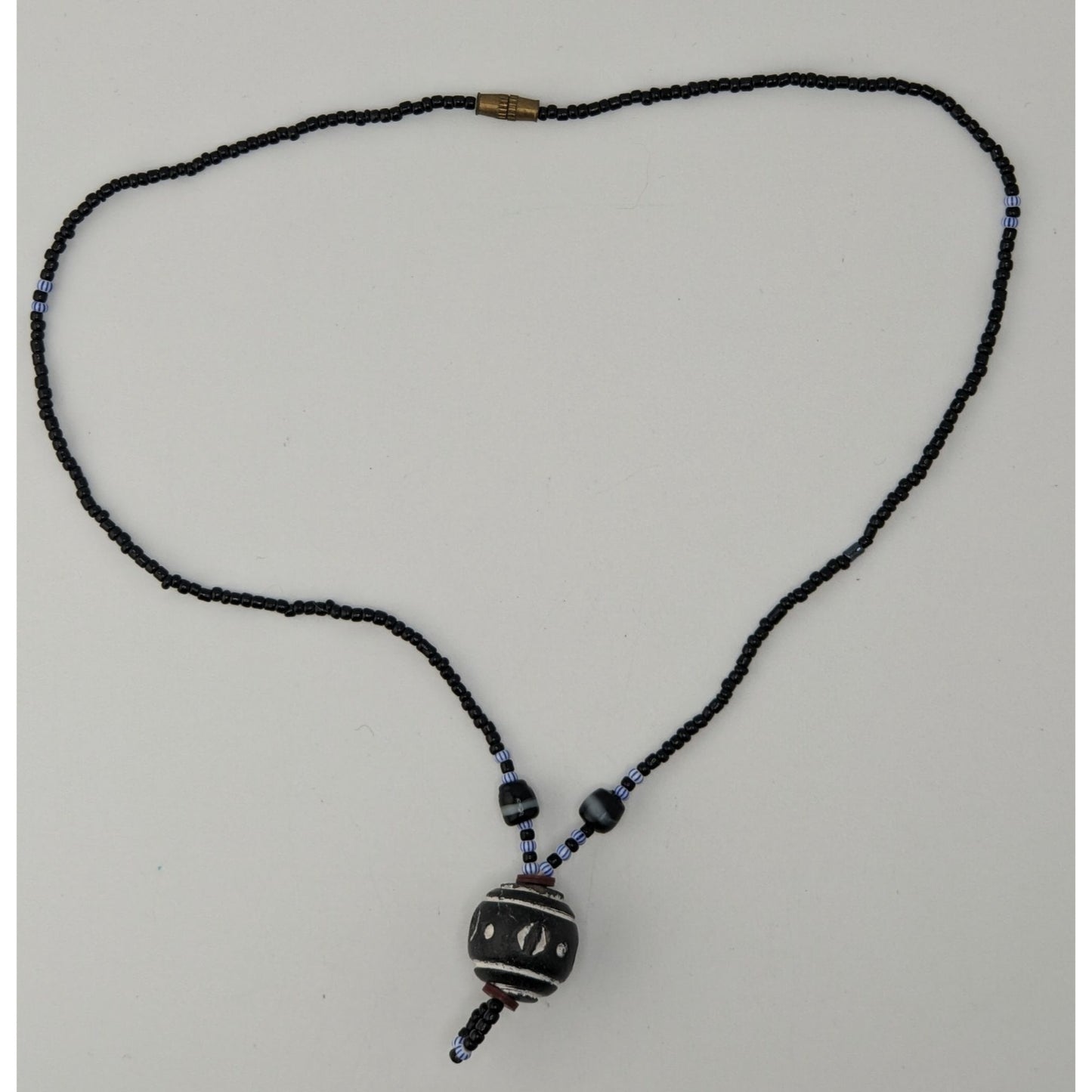 Handmade African Glass Bead Necklace Clay Pendant Black Tribal Boho Statement
