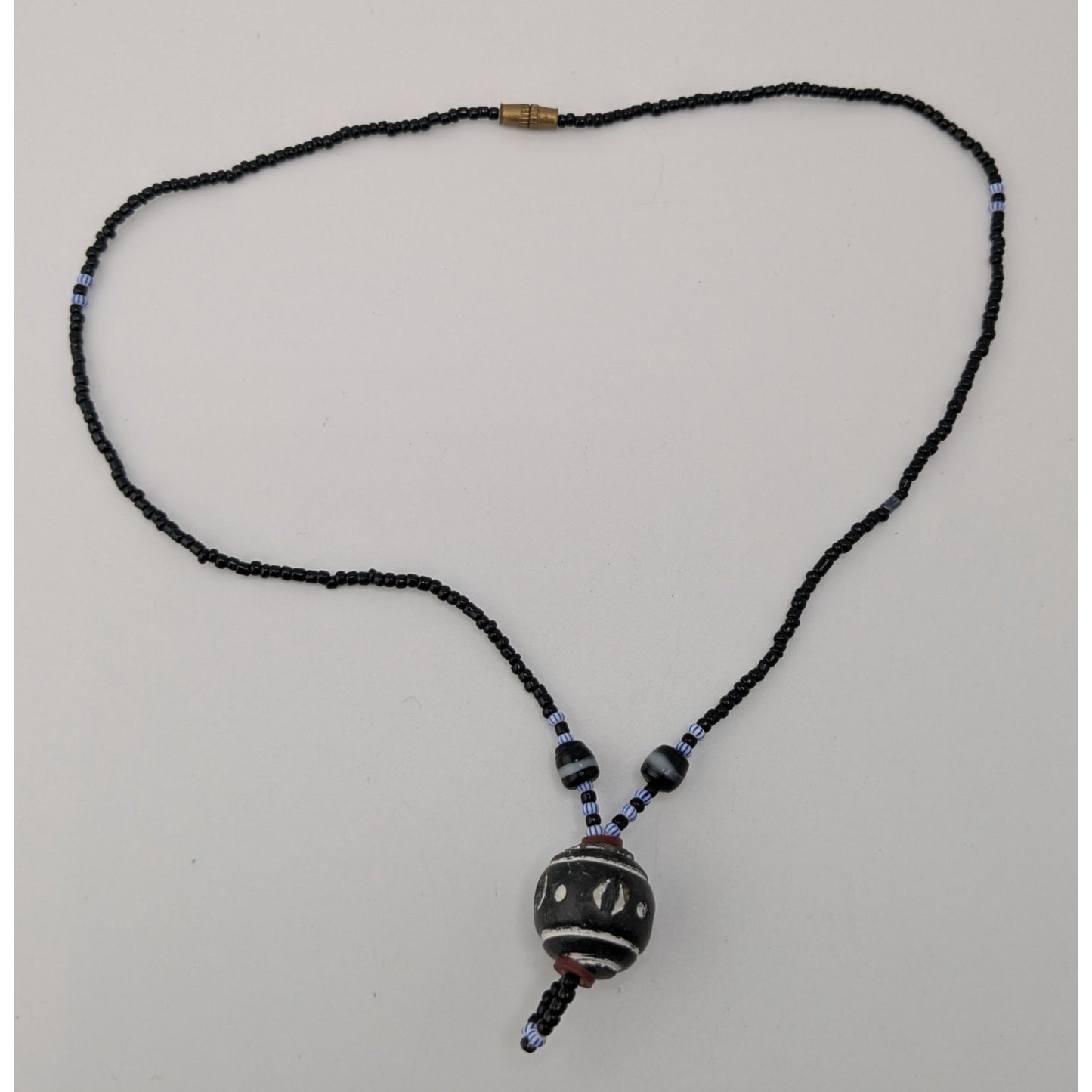 Handmade African Glass Bead Necklace Clay Pendant Black Tribal Boho Statement
