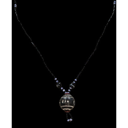 Handmade African Glass Bead Necklace Clay Pendant Black Tribal Boho Statement