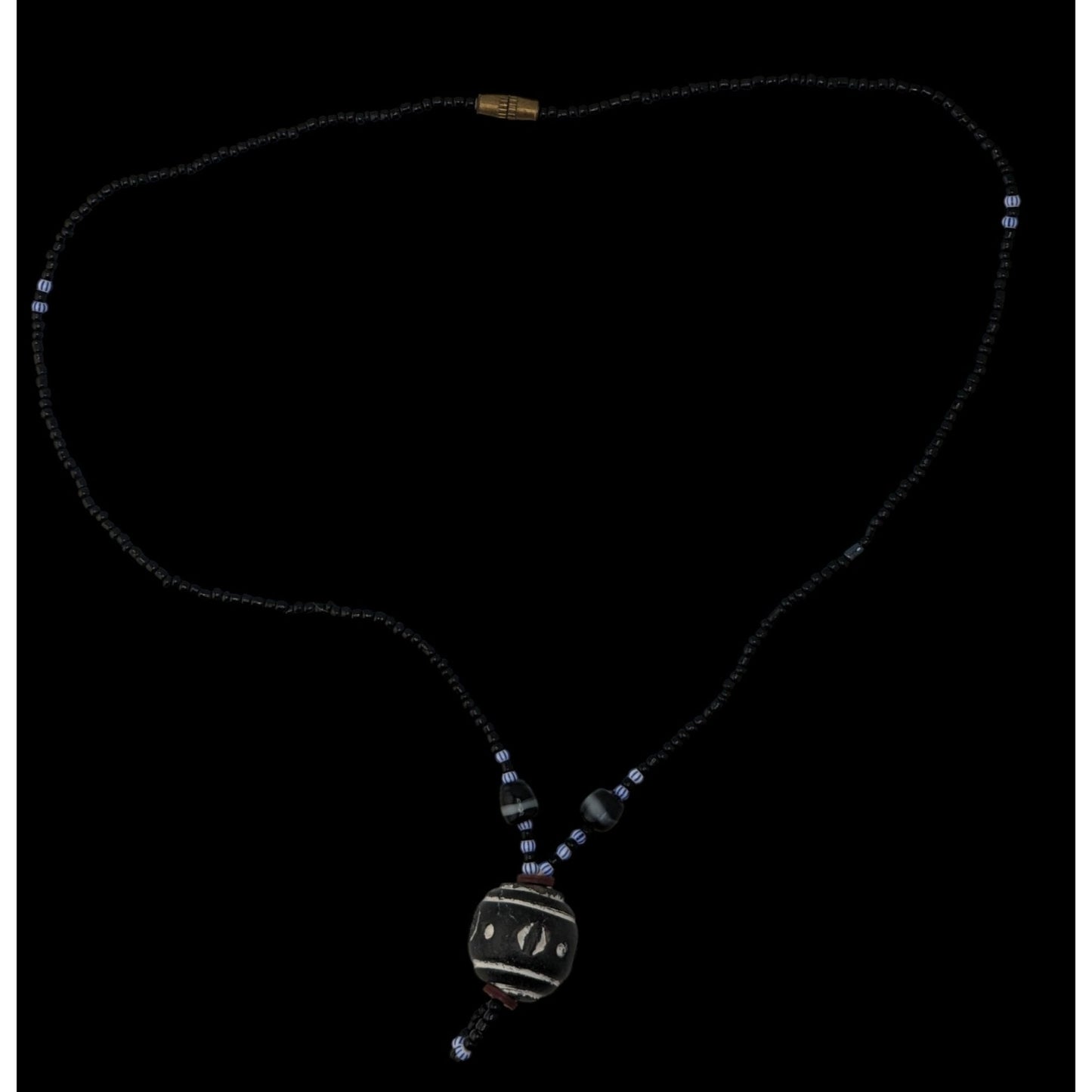 Handmade African Glass Bead Necklace Clay Pendant Black Tribal Boho Statement
