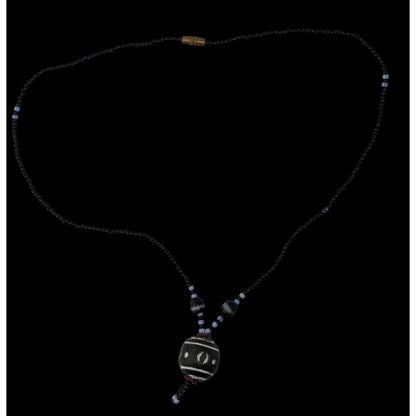 Handmade African Glass Bead Necklace Clay Pendant Black Tribal Boho Statement