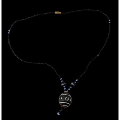 Handmade African Glass Bead Necklace Clay Pendant Black Tribal Boho Statement