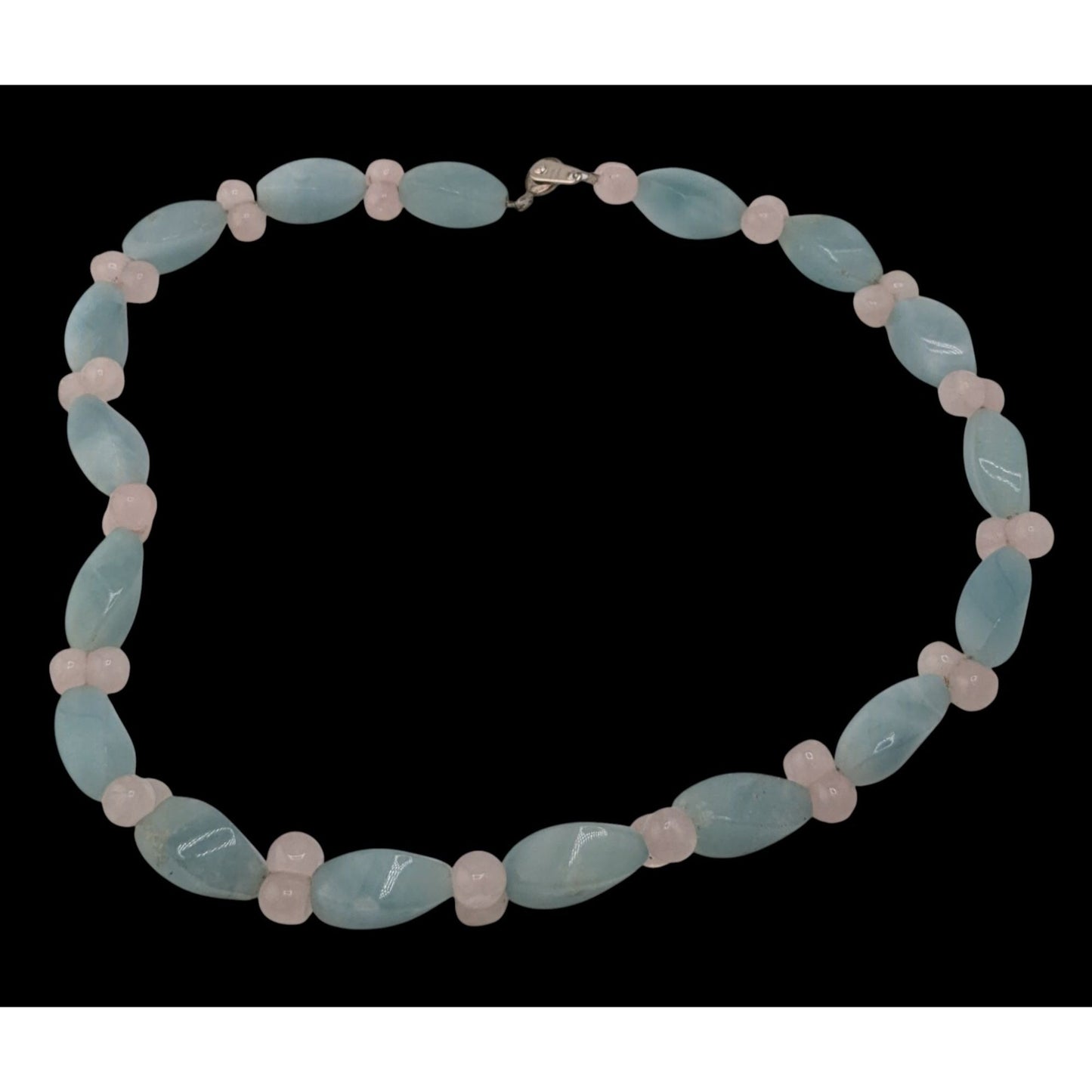 Handmade Vintage Coquette Pastel Dyed Blue And Pink Quartz Beaded Necklace