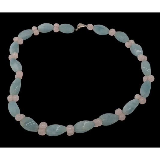 Handmade Vintage Coquette Pastel Dyed Blue And Pink Quartz Beaded Necklace