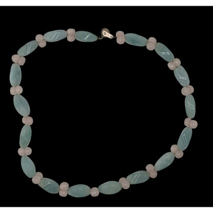Handmade Vintage Coquette Pastel Dyed Blue And Pink Quartz Beaded Necklace