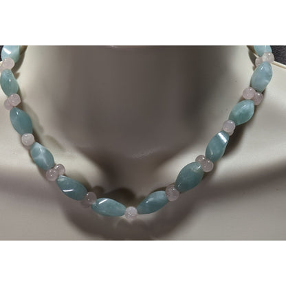 Handmade Vintage Coquette Pastel Dyed Blue And Pink Quartz Beaded Necklace