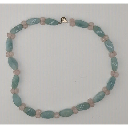 Handmade Vintage Coquette Pastel Dyed Blue And Pink Quartz Beaded Necklace