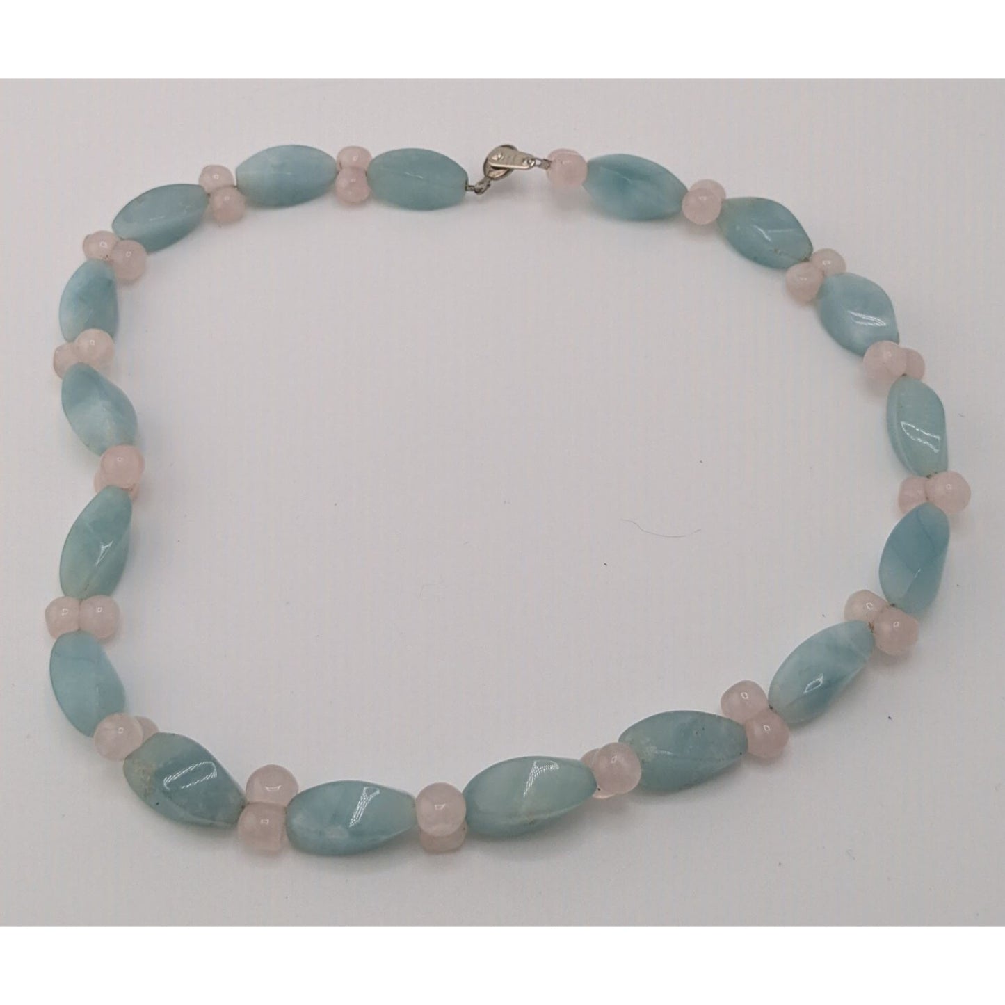 Handmade Vintage Coquette Pastel Dyed Blue And Pink Quartz Beaded Necklace