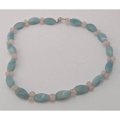 Handmade Vintage Coquette Pastel Dyed Blue And Pink Quartz Beaded Necklace