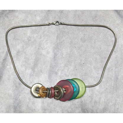 Rainbow And Silver Tone Slide Disc Charm Necklace