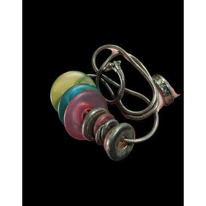 Rainbow And Silver Tone Slide Disc Charm Necklace