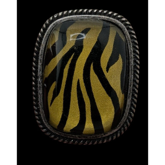Vintage Tiger Stripe Statement Ring With Antiqued Silver-Tone Band Size 7