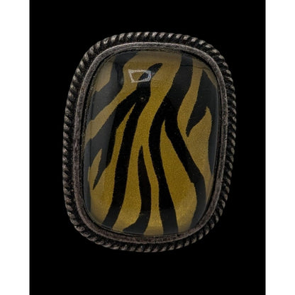 Vintage Tiger Stripe Statement Ring With Antiqued Silver-Tone Band Size 7