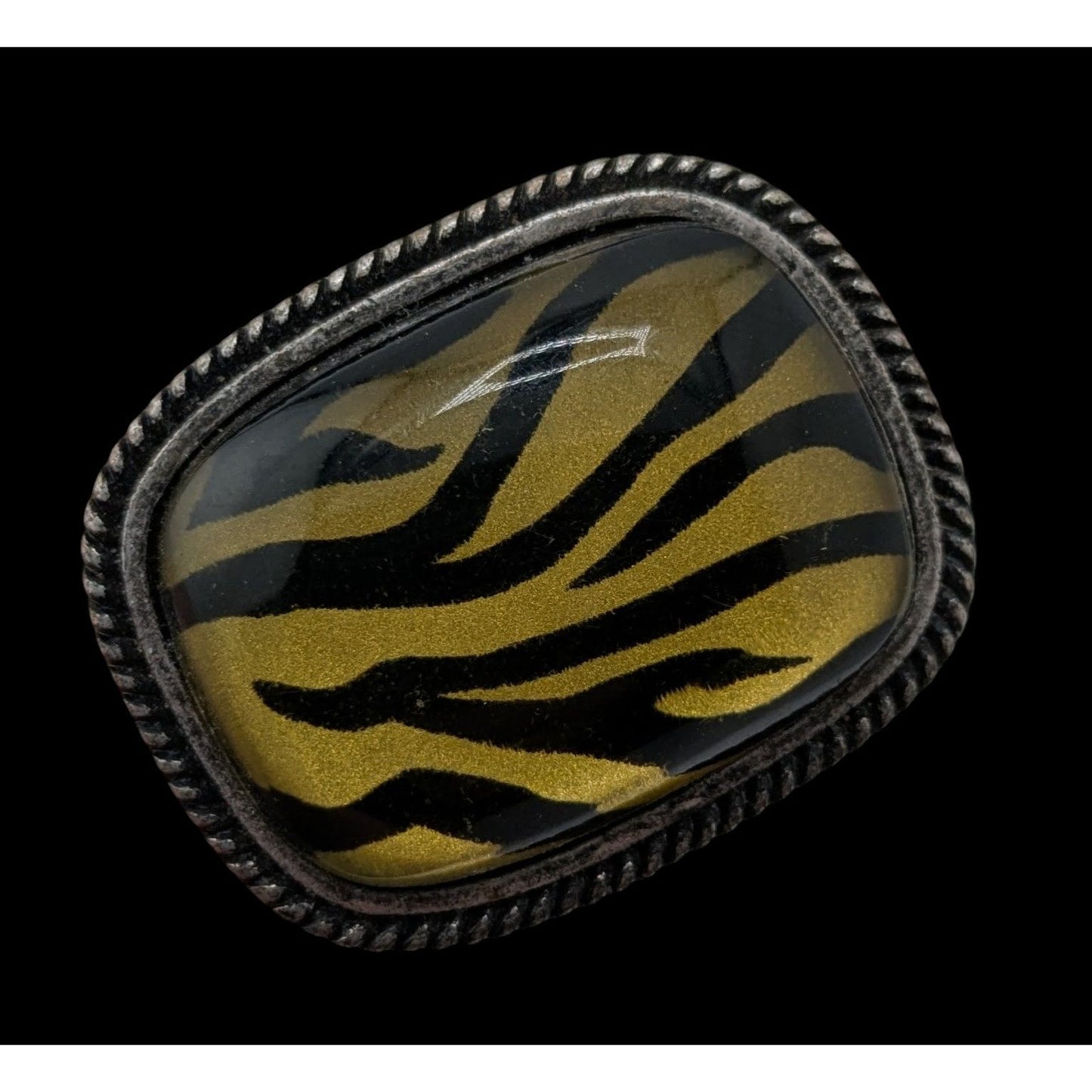 Vintage Tiger Stripe Statement Ring With Antiqued Silver-Tone Band Size 7