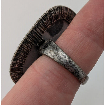 Vintage Tiger Stripe Statement Ring With Antiqued Silver-Tone Band Size 7