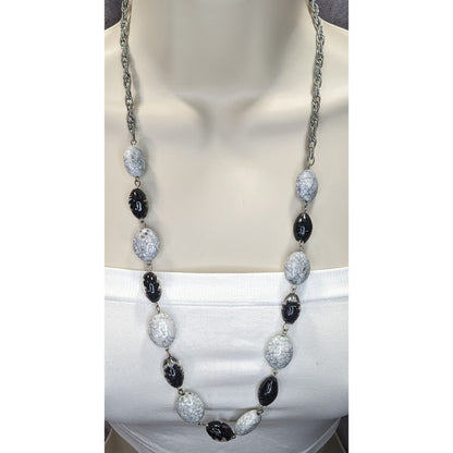 Black & Grey Crackle Bead Necklace With Silver-Tone Chain