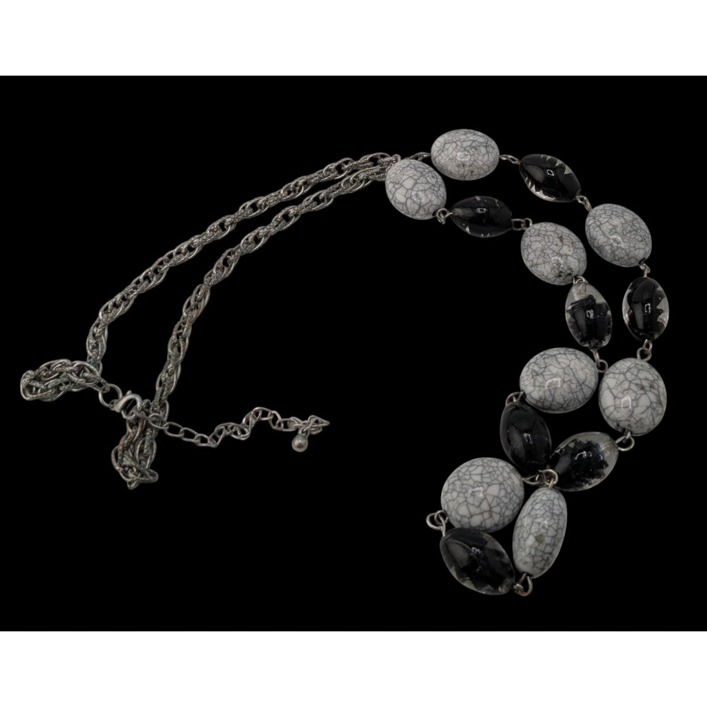 Black & Grey Crackle Bead Necklace With Silver-Tone Chain