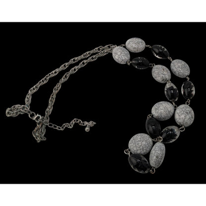 Black & Grey Crackle Bead Necklace With Silver-Tone Chain