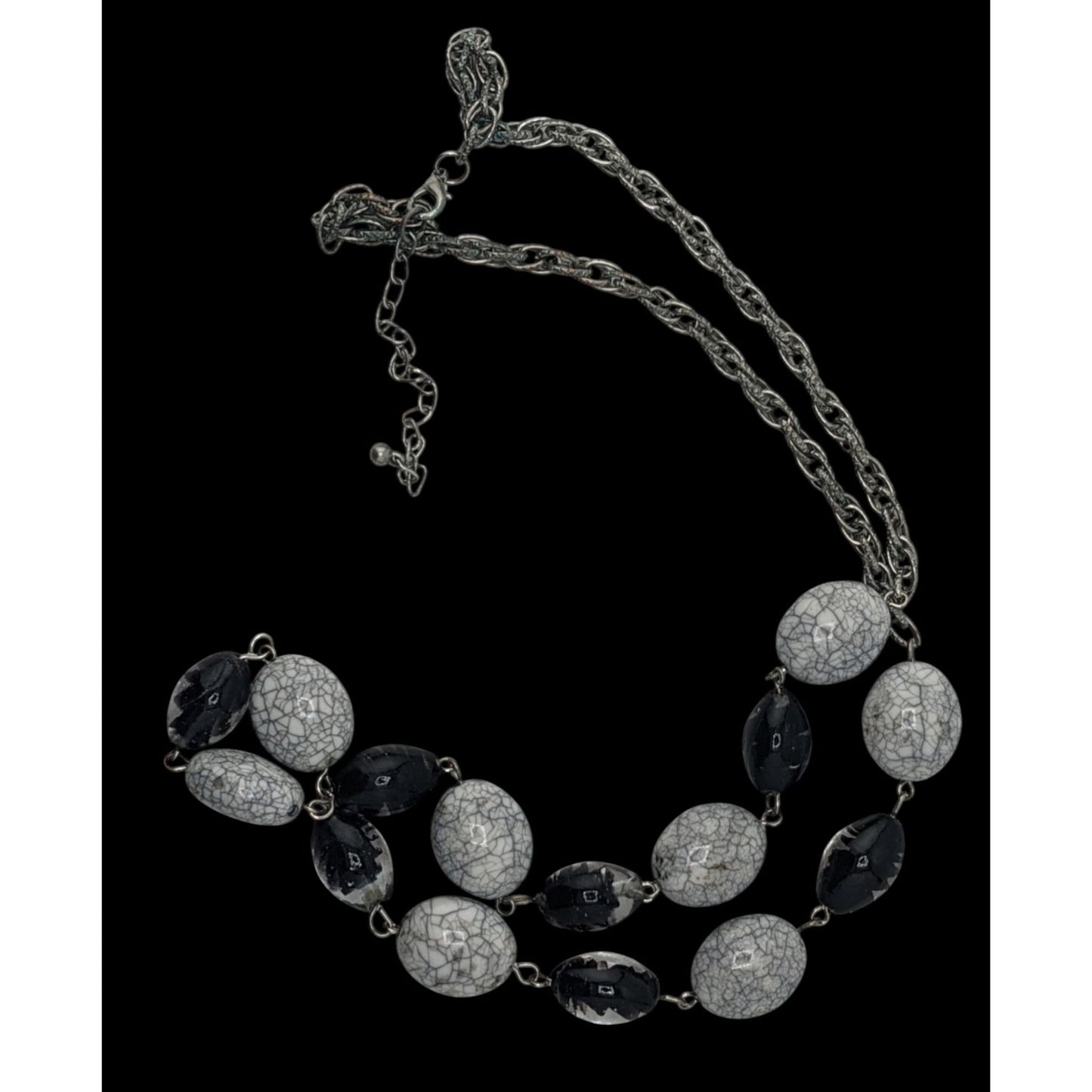Black & Grey Crackle Bead Necklace With Silver-Tone Chain