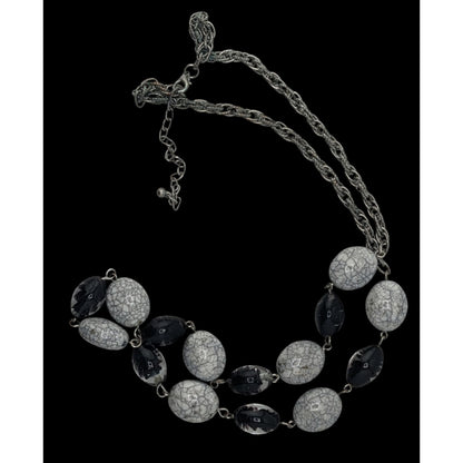 Black & Grey Crackle Bead Necklace With Silver-Tone Chain