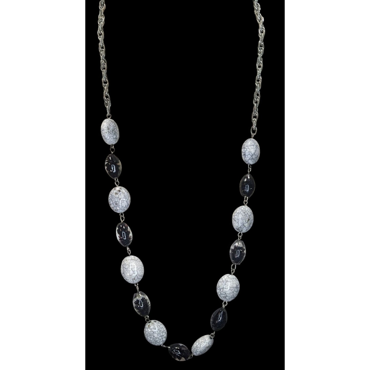 Black & Grey Crackle Bead Necklace With Silver-Tone Chain