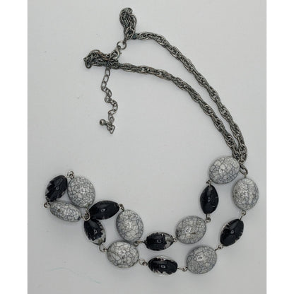 Black & Grey Crackle Bead Necklace With Silver-Tone Chain